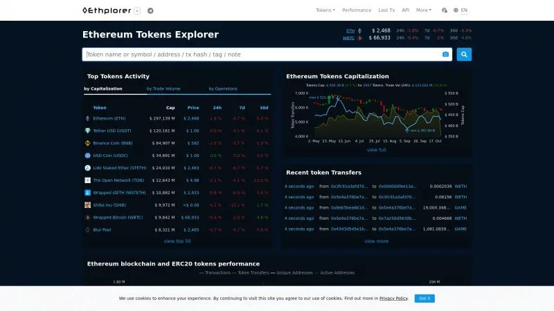 Homepage of Ethplorer