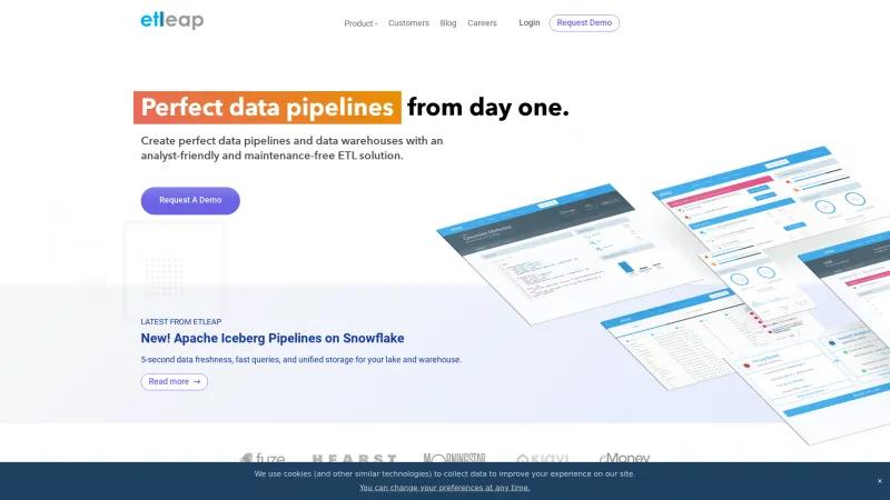 Homepage of Etleap