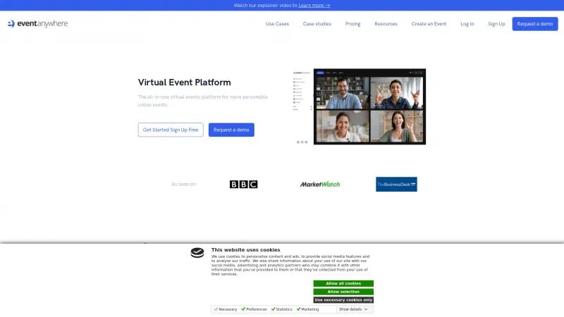 Homepage of Event Anywhere