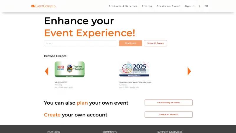 Homepage of EventCamp