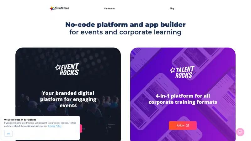 Homepage of Eventicious