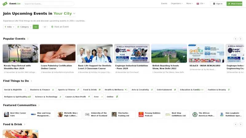 Homepage of Eventsize