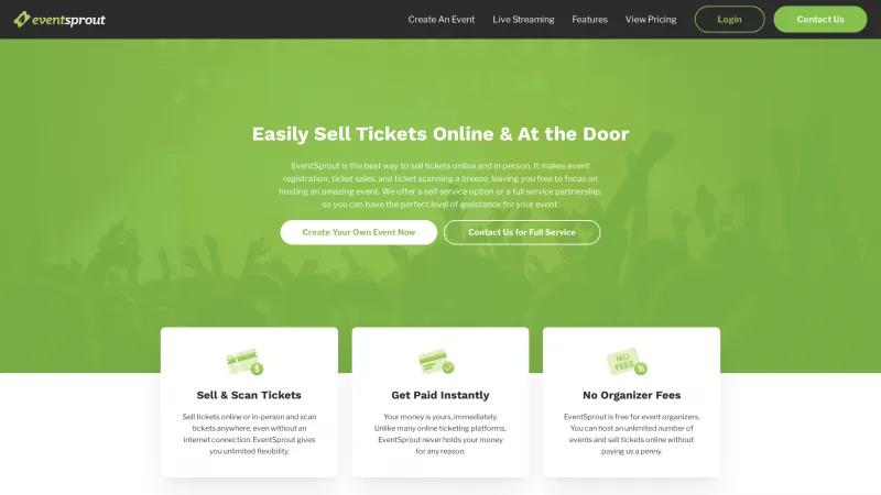 Homepage of EventSprout