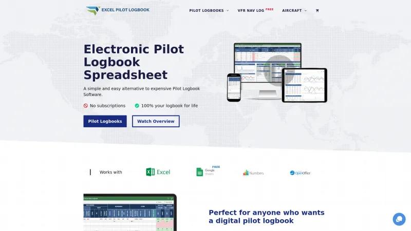 Homepage of Excel Pilot Logbook