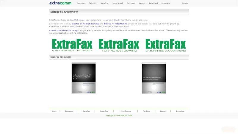 Homepage of ExtraFax