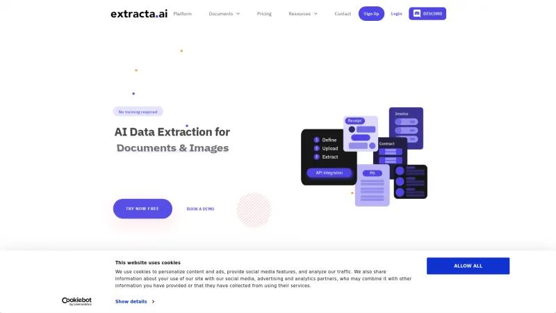 Homepage of Extracta.ai