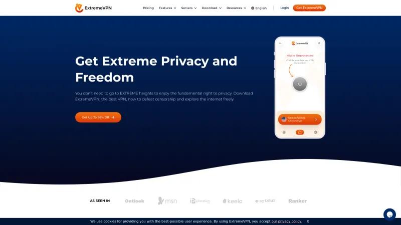 Homepage of ExtremeVPN