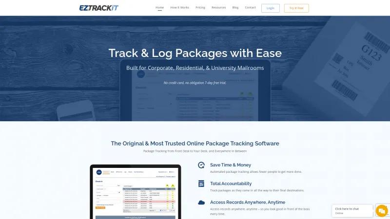 Homepage of EZTrackIt