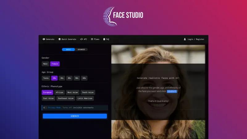 Homepage of Face Studio