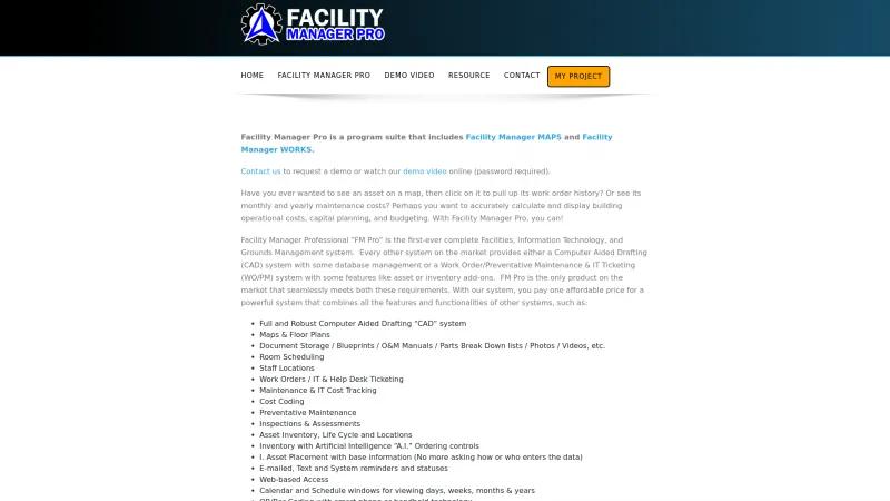 Homepage of Facility Manager Pro