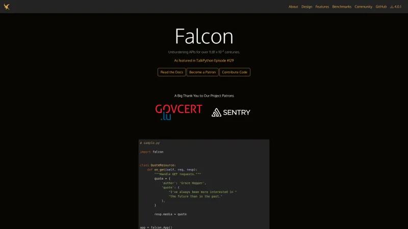 Homepage of Falcon