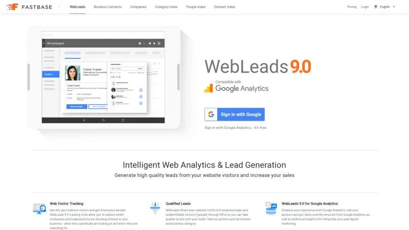 Homepage of Fastbase WebLeads