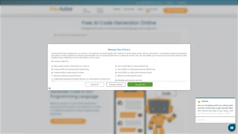 Homepage of Favtutor AI Code Generator