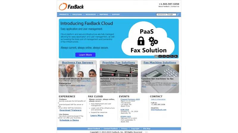 Homepage of FaxBack