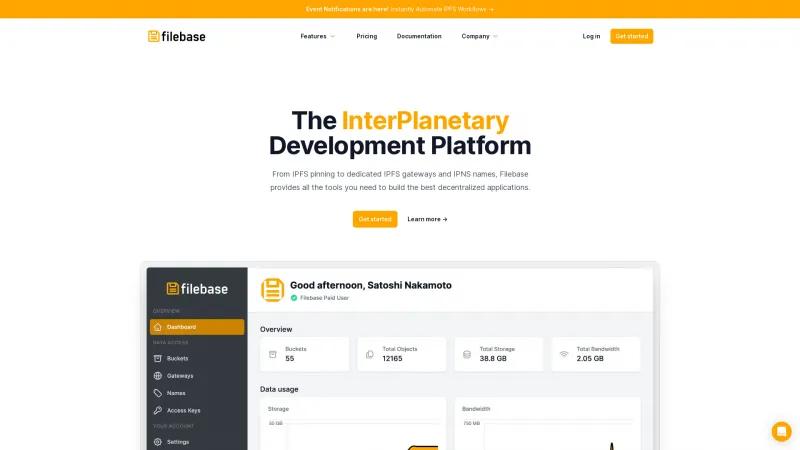 Homepage of Filebase