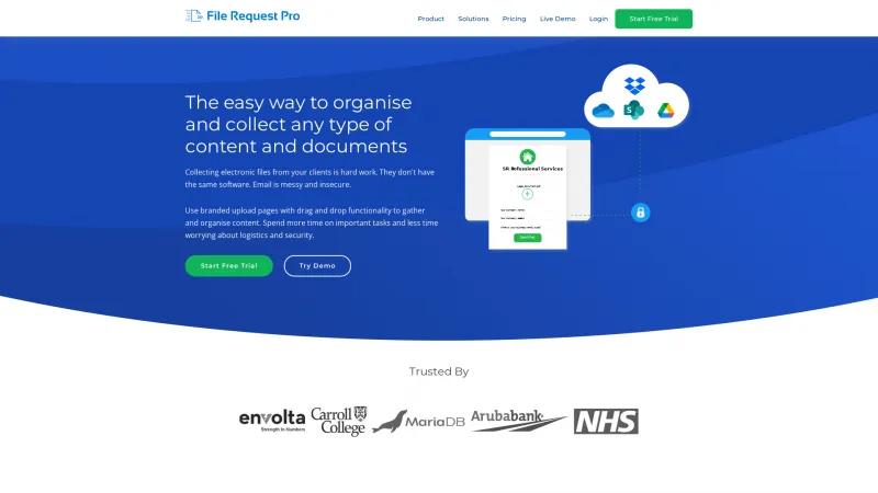 Homepage of File Request Pro