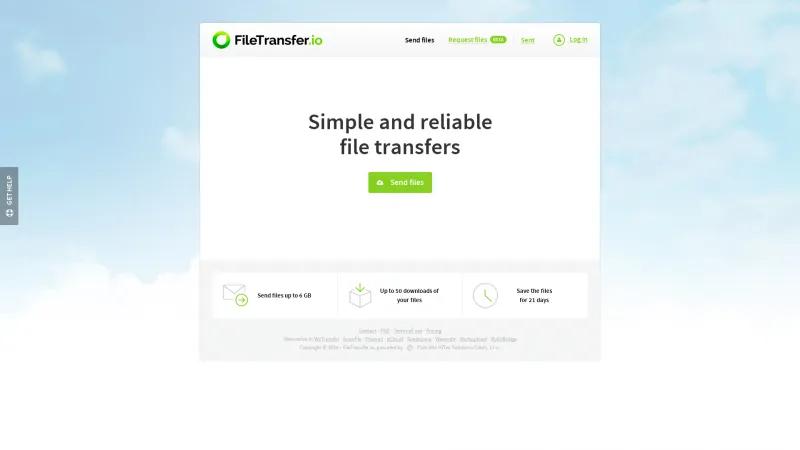 Homepage of FileTransfer.io