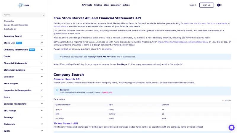 Homepage of Financial Modeling Prep