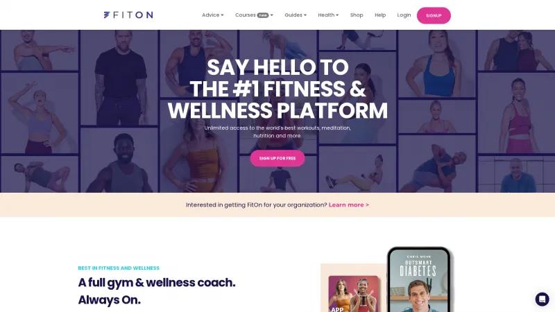 Homepage of FitOn