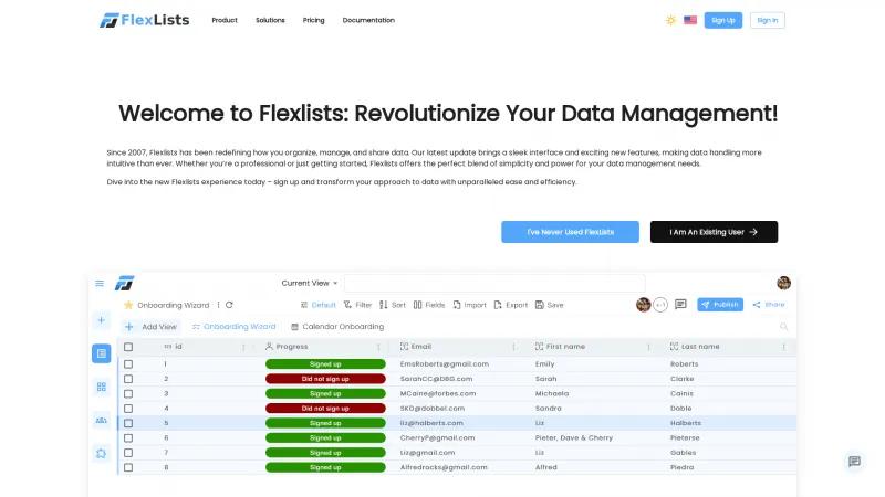 Homepage of FlexLists