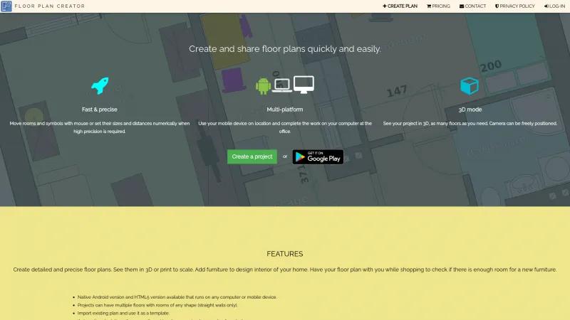 Homepage of Floor Plan Creator
