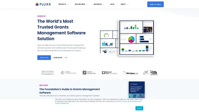 Homepage of Fluxx Software for Grantmakers