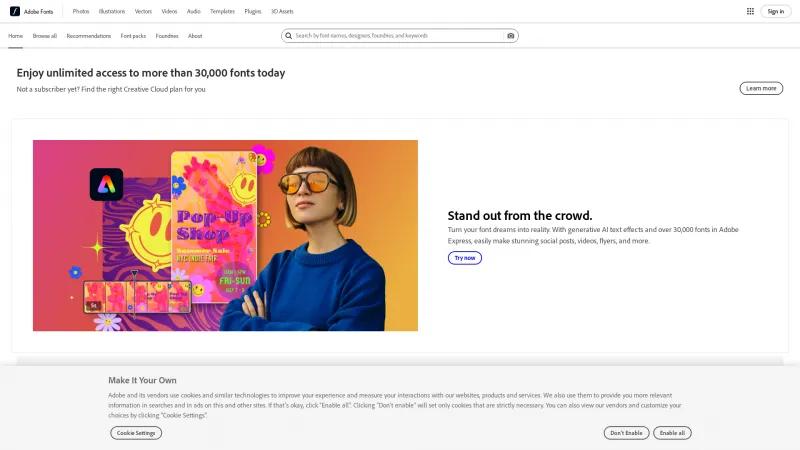 Homepage of Adobe Fonts