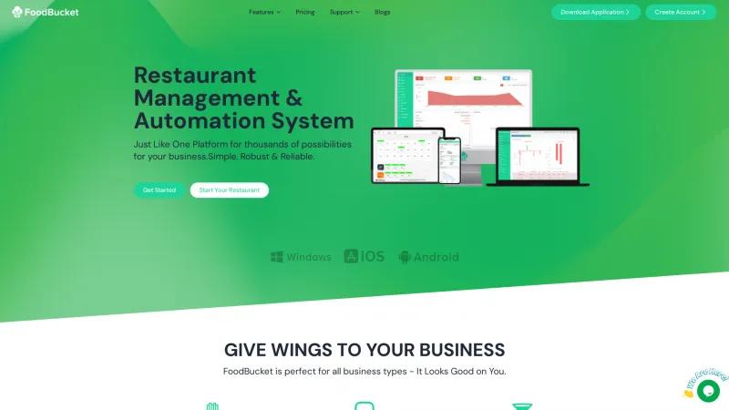 Homepage of FoodBucket