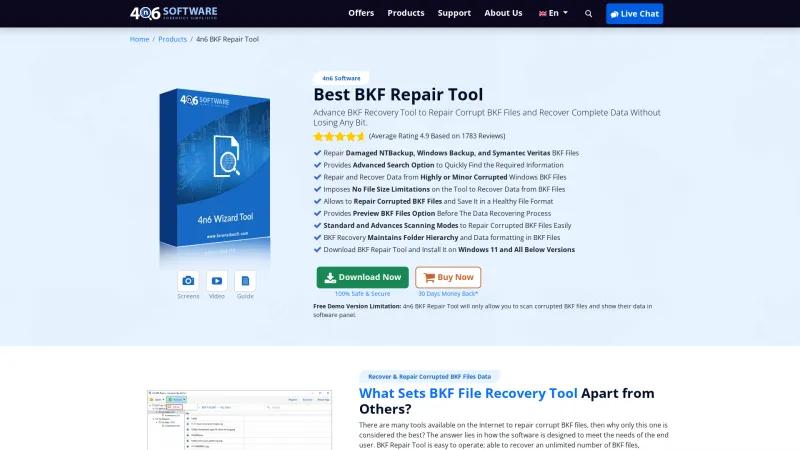 Homepage of 4n6 BKF Repair Tool