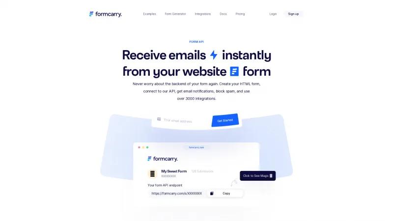 Homepage of Formcarry