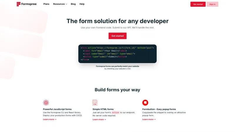 Homepage of Formspree