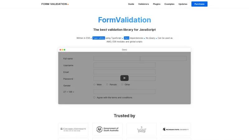 Homepage of FormValidation