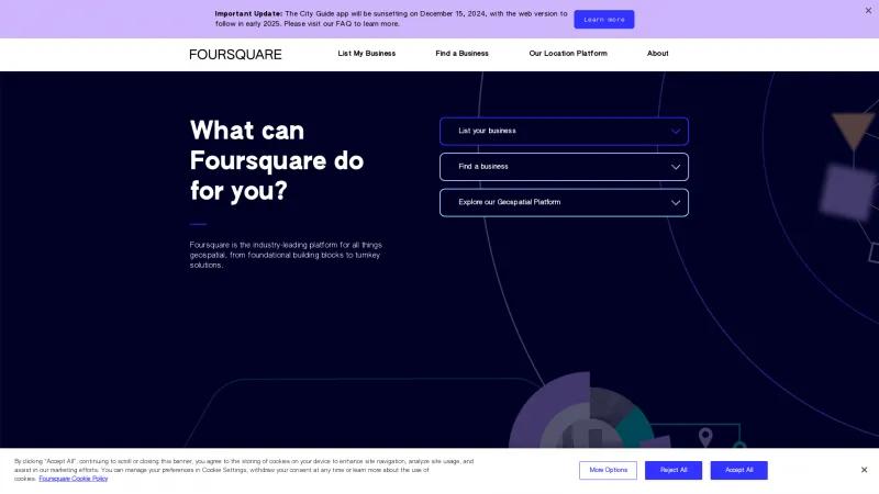 Homepage of Foursquare