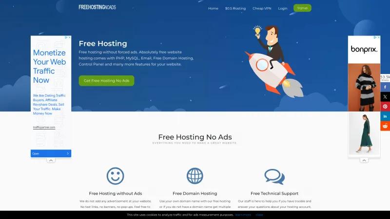 Homepage of FreeHostingNoAds