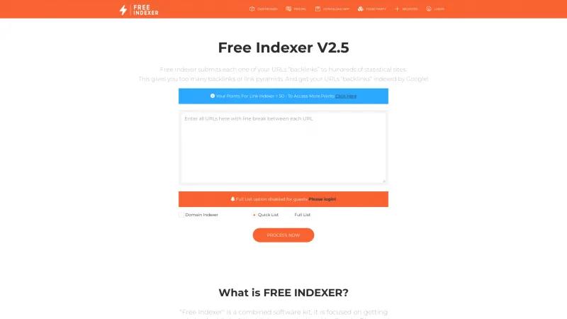 Homepage of Free Indexer