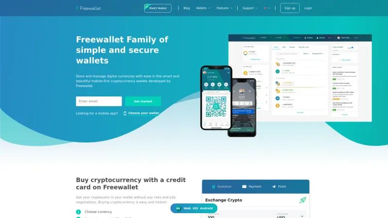 Homepage of Freewallet