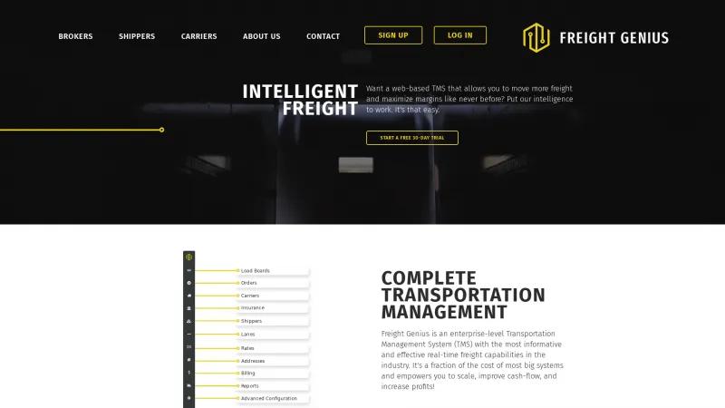 Homepage of Freight Genius TMS