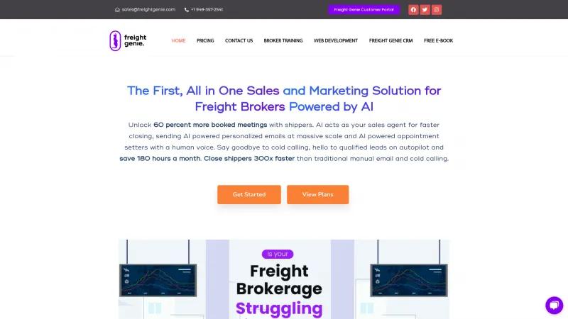 Homepage of Freight Genie