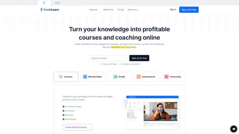 Homepage of FreshLearn