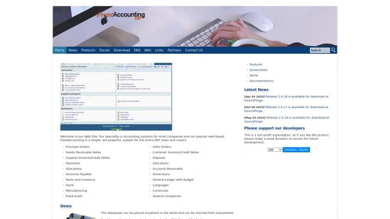 Homepage of FrontAccounting