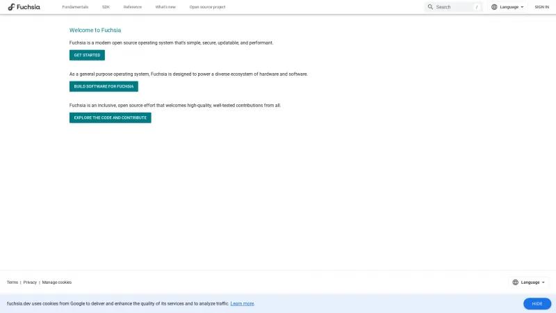 Homepage of Fuschia OS
