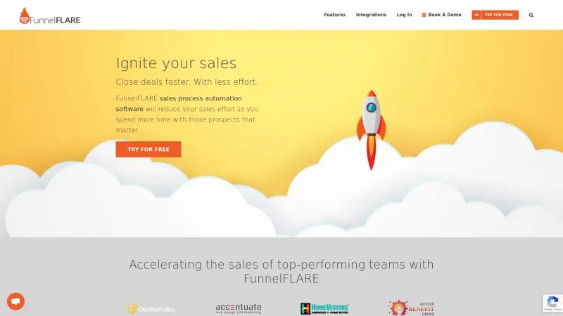 Homepage of FunnelFLARE