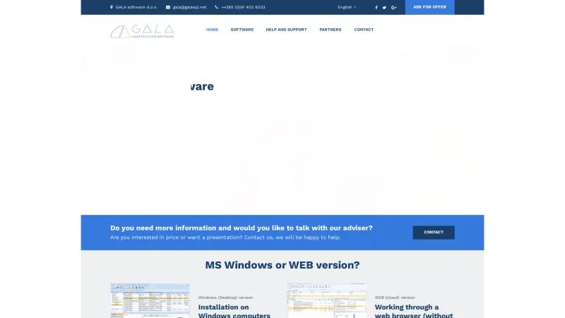 Homepage of GALA construction software