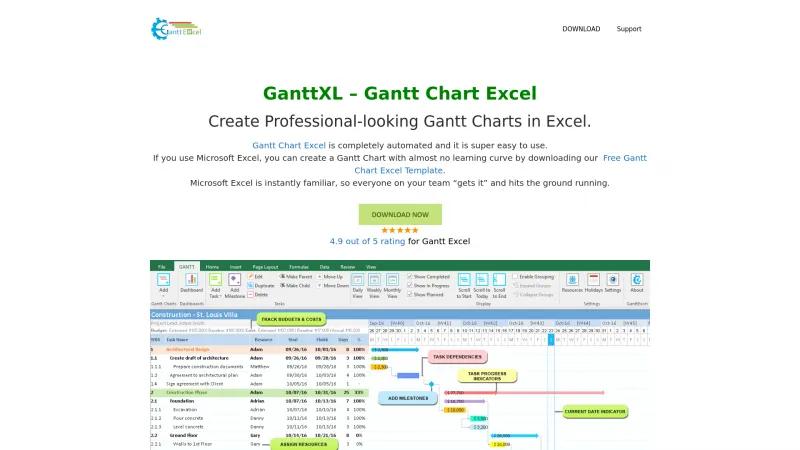 Homepage of Gantt Excel