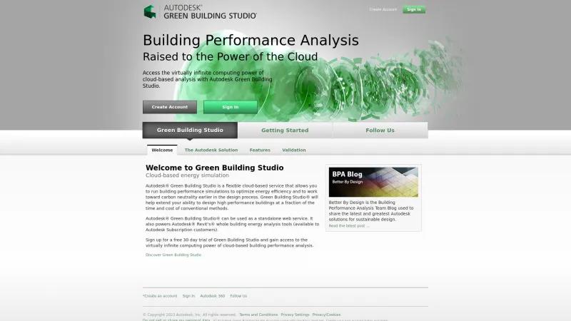 Homepage of Green Building Studio