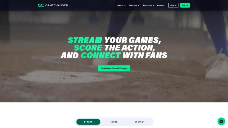 Homepage of GameChanger