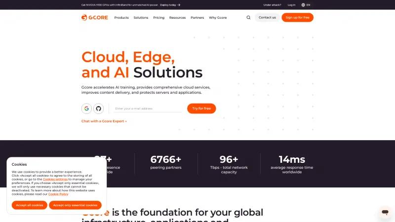 Homepage of Gcore