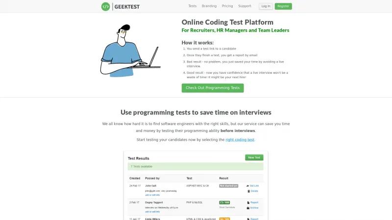 Homepage of Geektest
