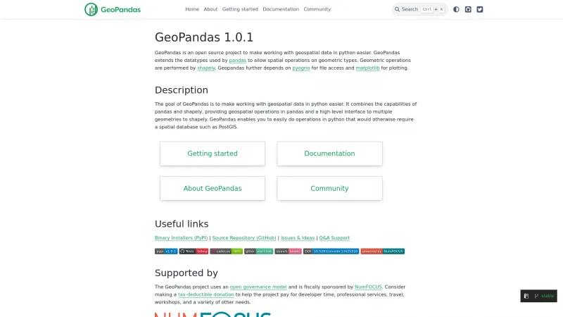 Homepage of GeoPandas