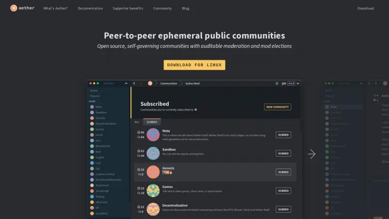 Homepage of Aether